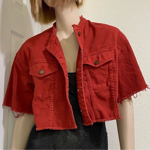 FOREVER 21 Rusty Red Customized Cropped Denim Jacket Size M - Picture 3 of 12